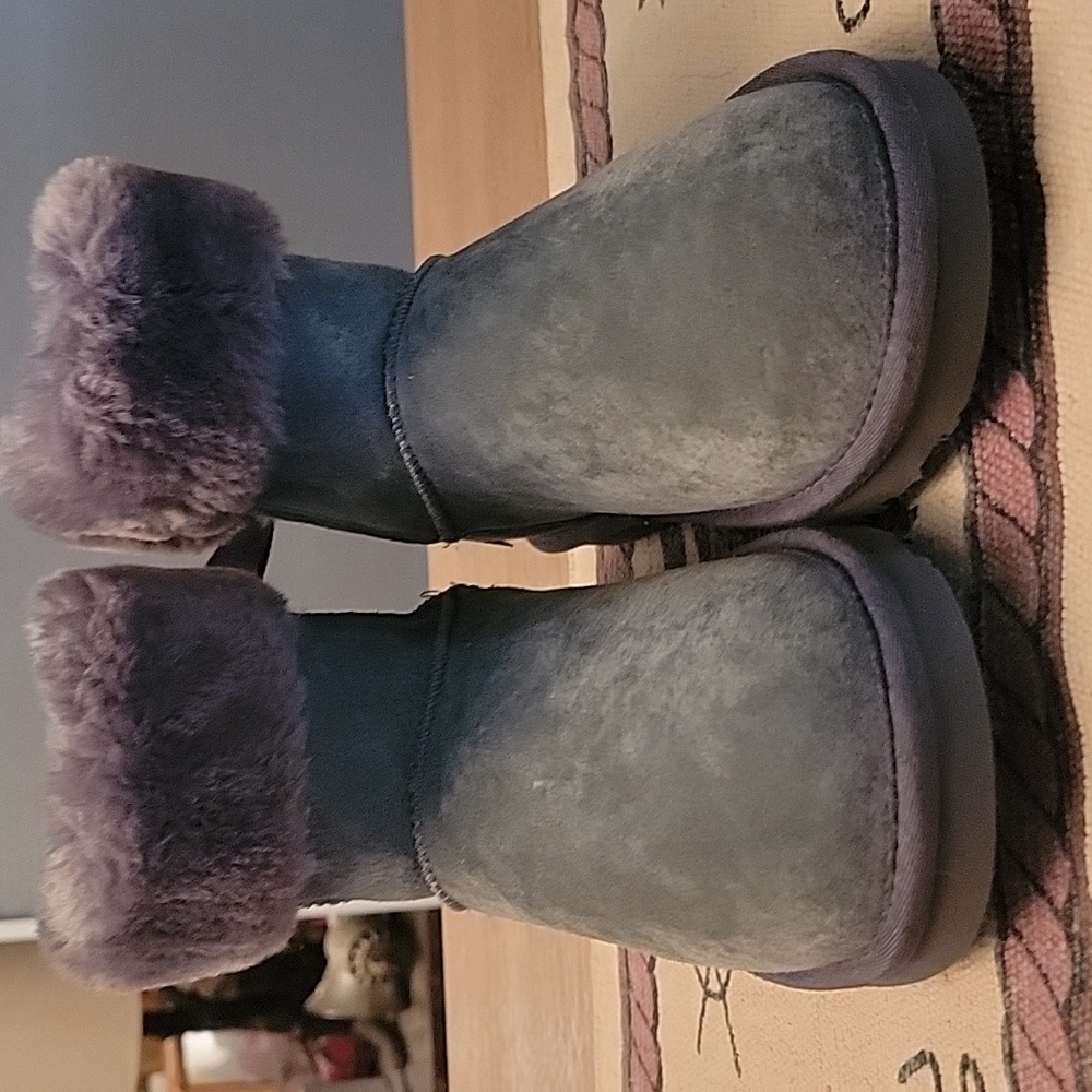 Lam Lamo Wembley Gray  Suede Faux Fur Ankle Winter Boots Zip Up  sz6